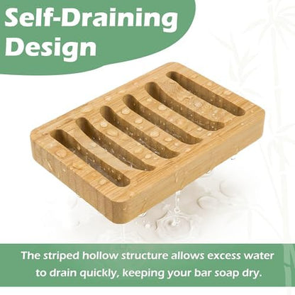 Bamboo Soap Dish, Bar Soap Holder Self Draining Soap Dish Natural Bamboo Soap Holder Waterproof Anti-Slip Wooden Soap Dishes for Bar Soap Saver Tray for Shower Bathroom Kitchen Sink Bathtub