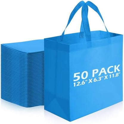 Reginary 50 Pcs Reusable Tote Bags Shopping Bags Non Woven, Sky Blue