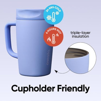 Owala SmoothSip Slider Stainless Steel Insulated Travel Mug with Handle, 100% Leak Proof, For Hot and Cold Drinks, Travel Friendly with Sliding Lock Lid, 12 oz, BPA Free, Leak Proof, Out of the Blue