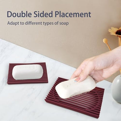 Aoheuo Modern Minimalist Soap Dish (2Pack),Drainage Silicone Soap Holder,5.5 Long by 3.15 Wide,0.55 inches high,Used for Kitchen,Bathroom,and Bar Sink(Red,Red)