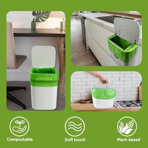 1.3 to 1.6 Gallon Compostable Trash Bags, 35 Count Green Compost Bags for Countertop Bin, Food Waste, Dispenser Packs Organic Biodegradable Bags BPI Certified Meet ASTM D6400 Standard