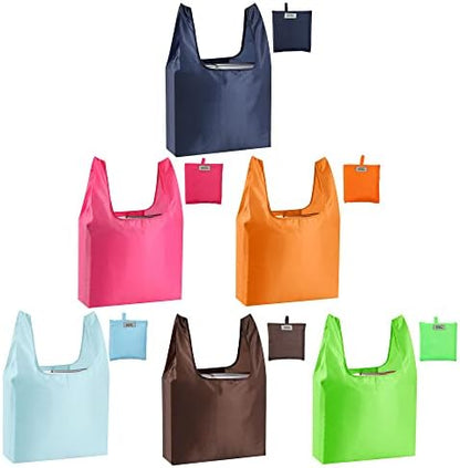 Large Reusable Bags Shopping Washable Foldable 6 Pack Grocery Bags Heavy Duty Lightweight Folding Gift Tote Bag Durable Polyester Color