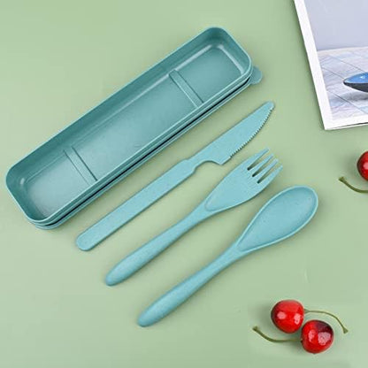 Reusable Cutlery with Case, Portable Dark Utensils Set for Adults, Tableware Camping Utensils for Kitchens, Dishwasher Safe (Dark green)