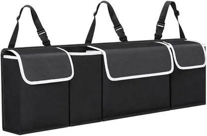 Tianle Backseat Trunk Organizer for Car - Durable Trunk Hanging Storage Bag with 4 Large Storage Pocket & 3 Adjustable Buckles Space Saving Expert (Black A)