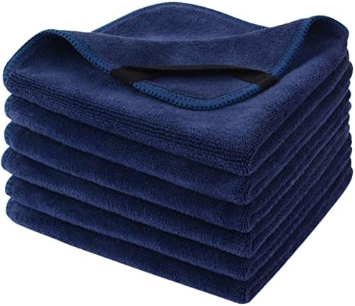 SINLAND Microfiber Facial Cloths Fast Drying Washcloth 12inch x 12inch (6pack, Navy Blue)