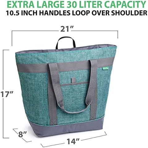 Jumbo Insulated Cooler Bag - Heavy Duty Soft Insulated Grocery Bag (Green)