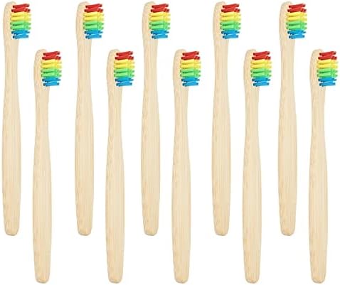 SEVENHEAD 10 PCS Kids Bamboo Toothbrushes Soft Bristles Wooden Toothbrushes, Natural Biodegradable BPA Free Eco Friendly Toothbrushes Colorful