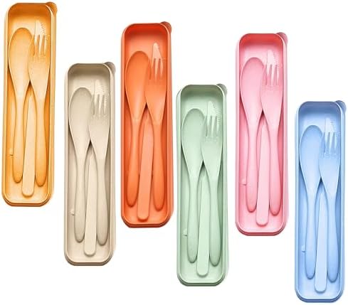 Wheat Straw Portable Cutlery Set 6pk Knife Fork Spoon with Storage Case