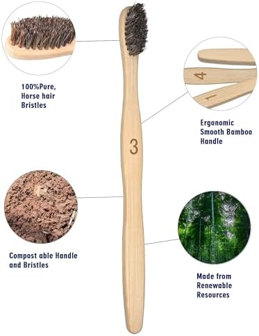 Natural Horse Bristle Bamboo Toothbrush 10 Pack Adult