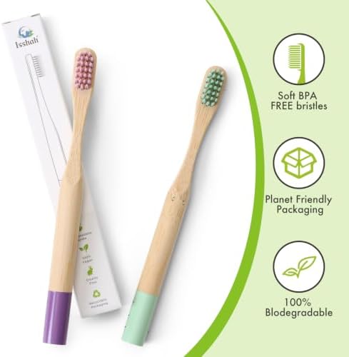 Isshah Biodegradable Bamboo Kids Toothbrush - Spiral Soft Bristles - 6 Pack