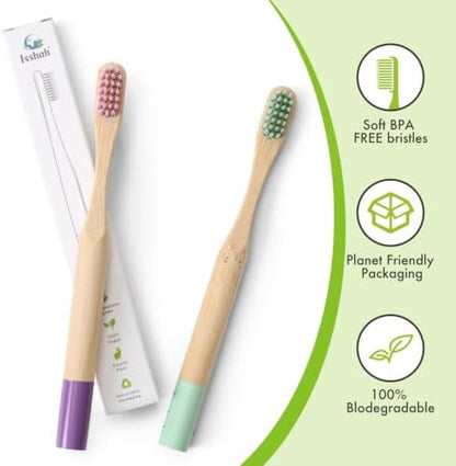 Isshah Biodegradable Bamboo Kids Toothbrush - Spiral Soft Bristles - 6 Pack