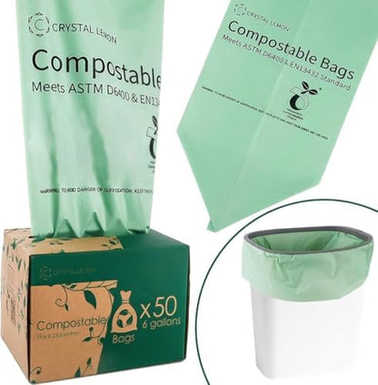 Compostable Trash Bags 6 Gallon, 50 Count Kitchen Food Waste Bags