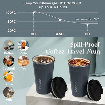 Insulated Travel Coffee Mug, Stainless Steel Coffee Cup with Leakproof Lid