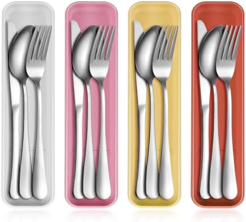Yinkin 4 Pack Travel Silverware Set with Case for Lunch,Orange