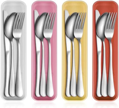 Yinkin 4 Pack Travel Silverware Set with Case for Lunch,Orange