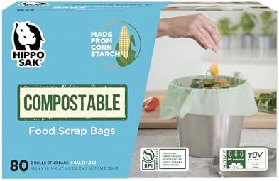 Hippo Sak Compostable Small Food Scrap Bags, 80 Count