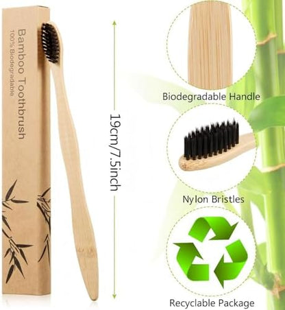 Boao 20 Pcs Bamboo Toothbrushes Bulk Biodegradable Charcoal Toothbrushes Pack Soft Bristle Natural Wooden Individually Wrapped for Adults Reusable Travel