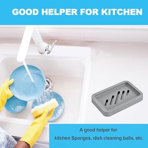 2PCS Grey Soap Holders, Premium Plastic Bamboo Dish for Shower, Bath