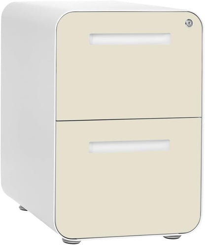 Laura Davidson Furniture Stockpile 2 Drawer Mobile File Cabinet with Lock - Under Desk Metal Filing Cabinet, Legal/Letter File Folders, Wheels and Stationary Feet, Pre-Assembled, Ivory