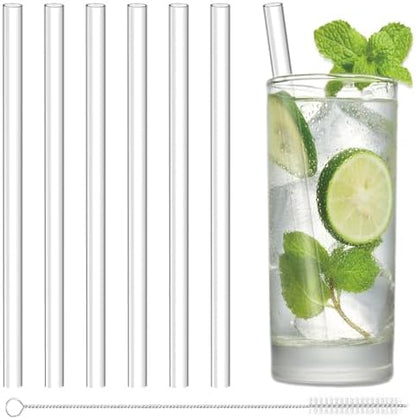 7-Inch Reusable Clear Drinking Straws, for 8/10/12 oz Kids' Cups, Coffee, Juice, Wine Tumblers, Jars, BPA-Free, Size: 7" x 10mm, Includes 8 Tritan Plastic Straws and 2 Cleaning Brushes