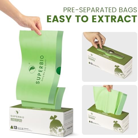 SUPERBIO 13 Gallon Compostable Drawstring Kitchen Waste Bag, 30 Count