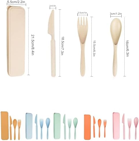 Wheat Straw Portable Cutlery Set 6pk Knife Fork Spoon with Storage Case