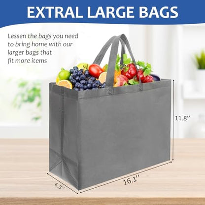 50 Pcs Reusable Tote Bag with Handles Bulk 16.1'' X 6.3'' X 11.8'' Extra Large Non Woven Grocery Shopping Bags for Boutiques Retail Store (Gray)