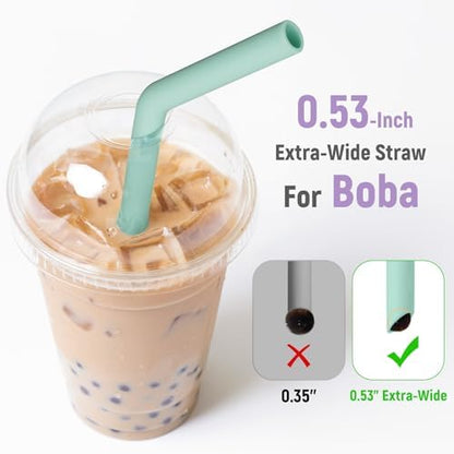 NiHome 6 PCS Extra Wide Reusable Bent Silicone Straws for Boba & Smoothies