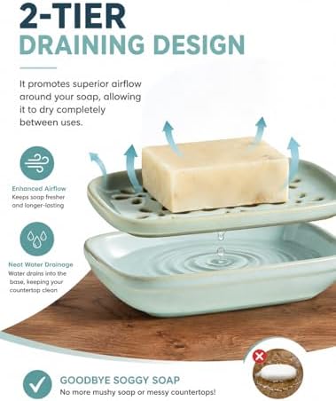 Miamolo Soap Dish for Shower with Drainage 2-Tier Bar Soap Holder Mess-Free