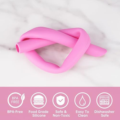 NiHome 6-Pack Wide Reusable Bent Silicone Straws for Smoothies, Milkshake