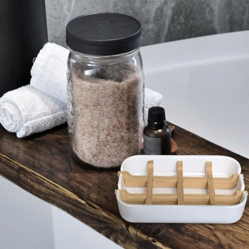 Aoheuo Modern Bamboo Fiber soap Holder and soap Dish Combination (Removable),5.12 Long by 3 Wide, 0.98 inches high, Used in Kitchens, bathrooms, and bar Sinks (White,Gray,Off White)
