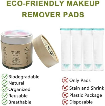 28 Pack Reusable Cotton Rounds with Washable Laundry Bag and Round Box|Travel Essentials for Skincare, Makeup Remover Pads and Storage|Reusable Makeup Remover Pads Colorful