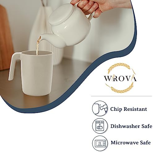Wrova 16oz Wheat Straw Cups with handles set of 6-Plastic Cups Reusable-Unbreakable Kids Mugs-Dishwasher Safe & Microwave Safe-Ideal Plastic Mugs for Tea,Coffee,Camping,RV-Beige