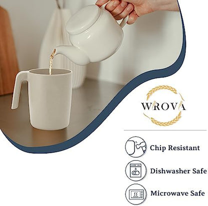 Wrova 16oz Wheat Straw Cups with handles set of 6-Plastic Cups Reusable-Unbreakable Kids Mugs-Dishwasher Safe & Microwave Safe-Ideal Plastic Mugs for Tea,Coffee,Camping,RV-Beige