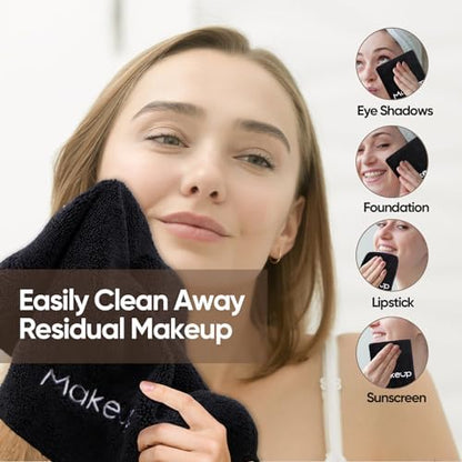 HOMEXCEL Makeup Remover Cloth 6 Pack,Premium Washable Soft 13x13 Inch Facial Cleansing Makeup Towels,Quick Dry Microfiber Face Towels Washcloths for All Skin Types,Black