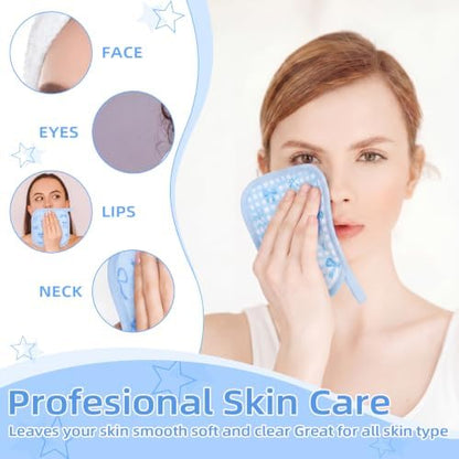 24 Pcs Blue Bow Party Favor Makeup Remover Cloth 6" x 6" Towels Reusable Coquette Blue Bow Remover Face Pads Soft Microfiber Washcloths Facial Cloths Makeup Towel Gift for Women