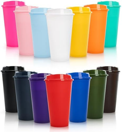 ZAVOOS 14 Pack Reusable Coffee Cups with Lids, 16 Oz