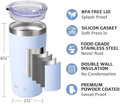 SUNWILL Coffee Tumbler, 20 oz Insulated Travel Mug Stainless Steel