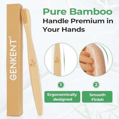 GENKENT Bamboo Toothbrushes 12 Pack BPA Free Soft Bristles Toothbrush