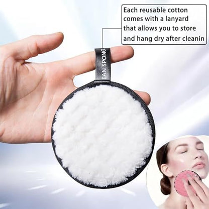 Reusable Soft Makeup Remover Pads for All Skin - 4 Pack Microfiber Face Rounds Wipes Heavy Mascara Eye Shadow Facial Cleansing Puffs Foundation, Washable Removal Cloth, Chemical Free