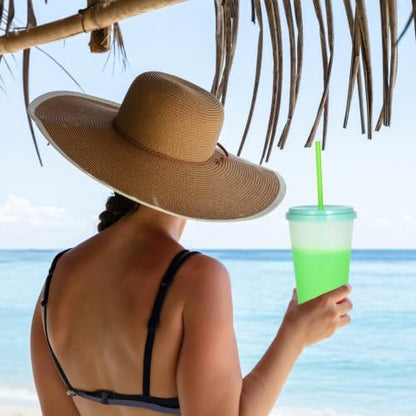 Color Changing Cups, 5 Pack 24oz Plastic Tumblers, Reusable Iced Coffee & Smoothie Cups with Lids and Straws for Parties and Travel (Bright, 24 Pcak)