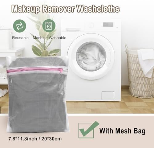 KODAMO Makeup Remover Cloth, 6 inch x 6 inch Reusable Makeup Remover Towels with Laundry Bag, Microfiber Makeup Removal Face Wash Cloths with Just Water, 12 Pack, Grey