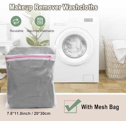 KODAMO Makeup Remover Cloth, 6 inch x 6 inch Reusable Makeup Remover Towels with Laundry Bag, Microfiber Makeup Removal Face Wash Cloths with Just Water, 12 Pack, Grey