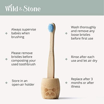 Wild & Stone Organic Baby Bamboo Toothbrushes | 4 Pack | Soft Bristles | 100% Compostable Handle | BPA Free | Vegan Baby Toothbrushes (Multicolour)