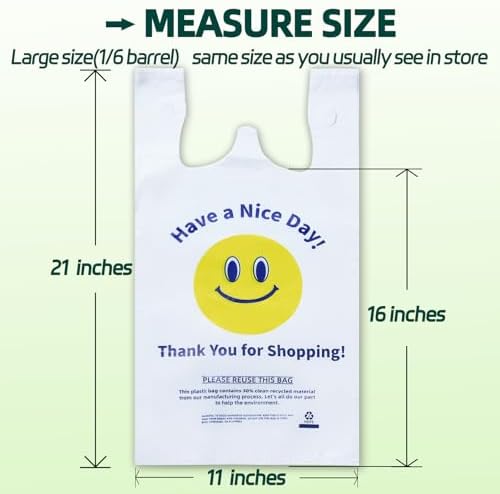 YovhVon 0.8Mil(20 Microns), 1000 Count, Plastic Bags with Handles, T-Shirt bags, Thank You bags, Shopping Bag, Grocery Bag, |for Store, Carry, Pack|, White, 1/6 Barrel, Large 11"x6"x21", Heavy Duty