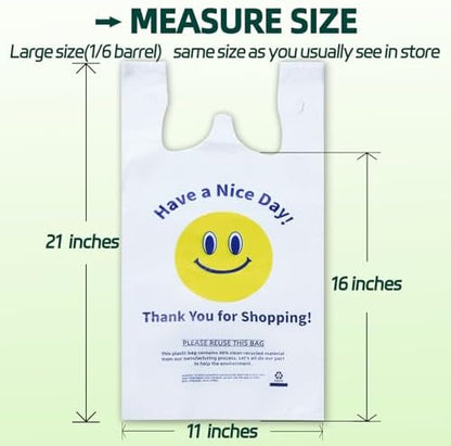 YovhVon 0.8Mil(20 Microns), 1000 Count, Plastic Bags with Handles, T-Shirt bags, Thank You bags, Shopping Bag, Grocery Bag, |for Store, Carry, Pack|, White, 1/6 Barrel, Large 11"x6"x21", Heavy Duty