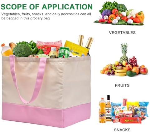 Canvas Reusable Grocery Bags Heavy Duty, 8.3 gal Foldable Large Tote Bag with Handles, Holds 60 lbs Canvas Shopping Bags, 1 Pack