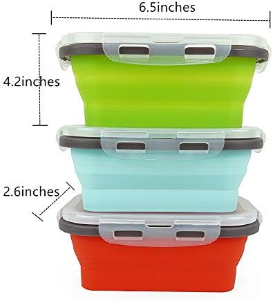 CARTINTS Set of 3 Collapsible Food Storage Containers Collapsible Silicone Bowls, Silicone Lunch Containers with Airtight Lids, Microwave and Freezer Safe, 500ml