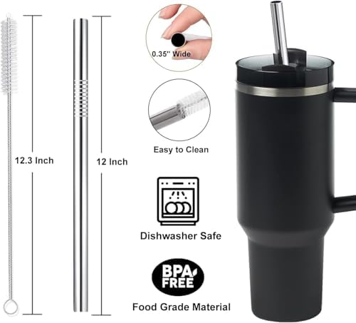 Vinaco 4 Pack 0.35" Wide Bore Reusable Stainless Steel Smoothie Straws