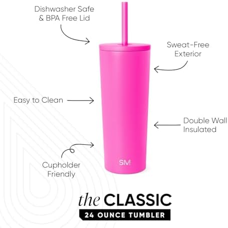 Simple Modern Iced Coffee Tumbler, Insulated | 24oz | Pink